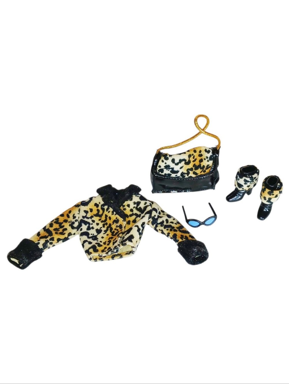 1998 Barbie Fashion Ave Black Patent Leather Leopard Print Set Lot #18126 #20963